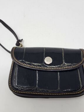 Dooney & Bourke Crocodile Embossed Wristlet Black Brown Card Pouch